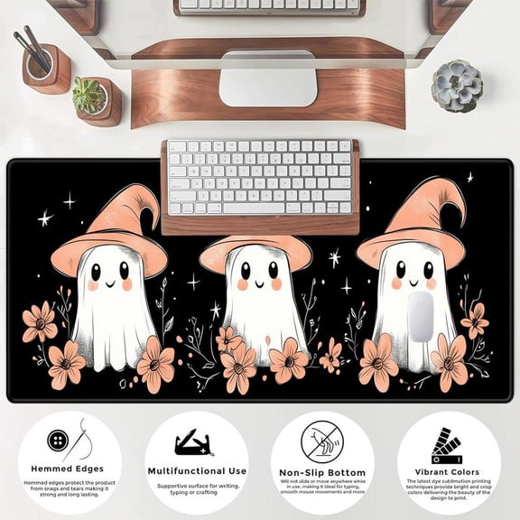 HELLOYOUNG Extra Large Gaming Mouse Pad Cartoon Ghost Pattern Non-Slip Rubber Base Extended Rectangular Desk Pad for Home Office