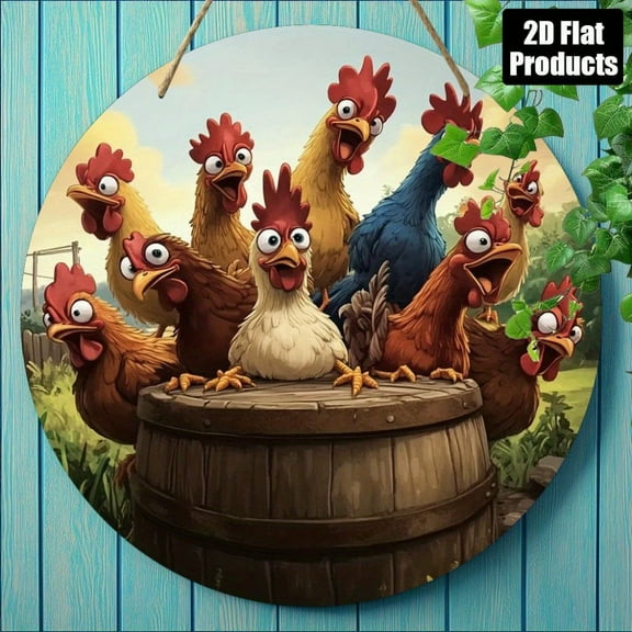 HELLOYOUNG Farmhouse Chicken Wall Decor - Vintage Country Kitchen Hanging Plaque with Rooster & Hens, Funny Farm Scene Decoration for Home