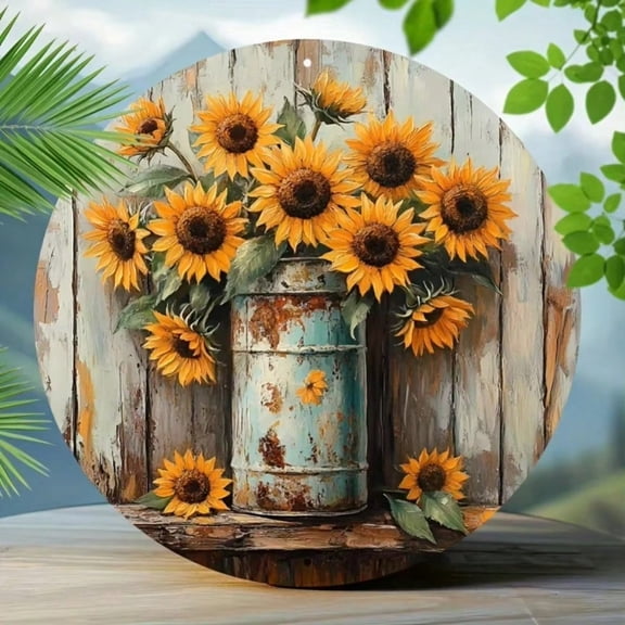 HELLOYOUNG Farmhouse Sunflower Metal Wall Decor Antique Blue Rustic Vintage Floral Art for Living Room Bedroom Handcrafted