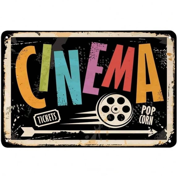 HELLOYOUNG Film Tickets Tin Sign Retro Cinema Arrow Metal Wall Art, Funny Vintage Decor for Bar Pub Shop Man Cave