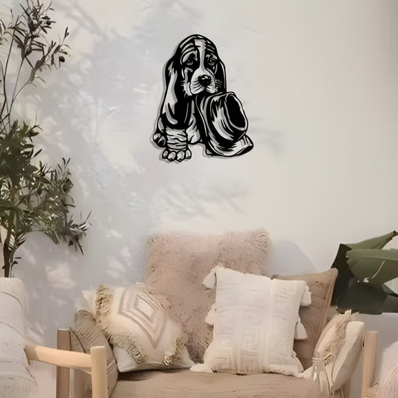 HELLOYOUNG  Fine Manufacturing: Metal Plate of Beagle with Hat, Abstract Art Wall Art, Craft Sign Wall Decoration Suitable for Office, Courtyard Wall Hanging, Gift, Removable and Reusable Sign