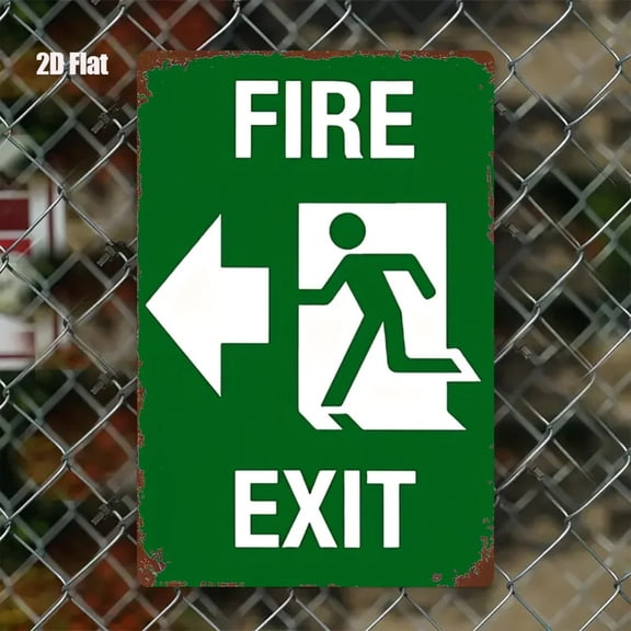 HELLOYOUNG Fire Exit Sign 8x12 Inch Self-Adhesive Metal Tin, Emergency Evacuation Sign with Arrow, Wall Safety Arrow Sign for Business Home