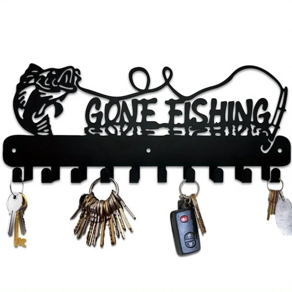 HELLOYOUNG Fish Key Holder Metal Wall Mounted, Stable Rustic Key Rack with Hooks for Entryway, Space Saving Hallway Organizer