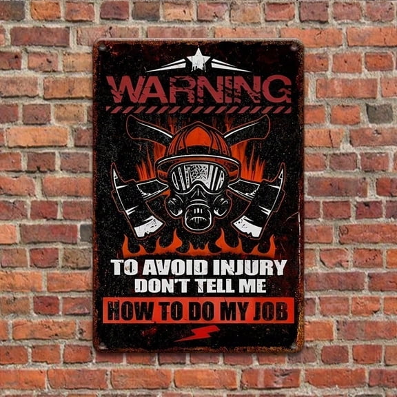 HELLOYOUNG Flame Guard Firefighter Tin Sign 8x12 Inch Rustic Retro Metal Wall Art Decor Warning Plaque for Pub Garage Avoid Injury