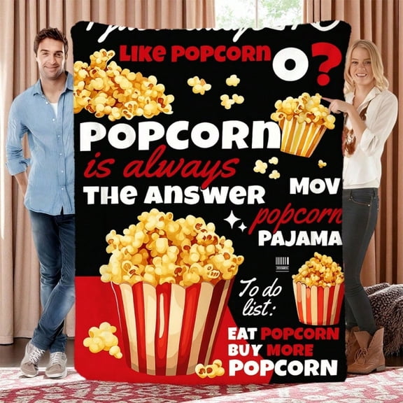 HELLOYOUNG Flannel Throw Blanket 1pc Popcorn Print Soft Warm Cozy Plush Blanket for Bed Sofa Movie Night Gift Bedspread Couch Cover Contemporary Style