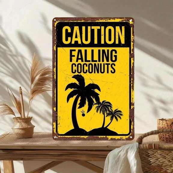 HELLOYOUNG Flat Metal Sign 8x12 Inches Falling Coconut Tree Vector Design Durable Wall Decor For Bathroom Living Room Home Minimalist Style Plaques & Signs