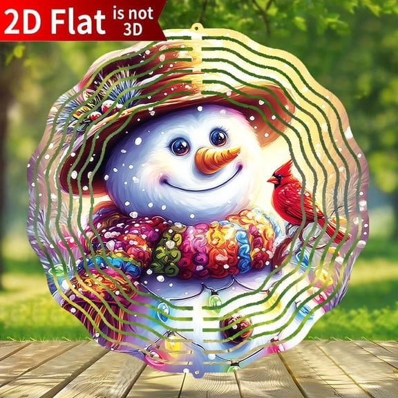 HELLOYOUNG Flat Snowman Wind Chimes, Red Cardinal Bird Wind Spinner Iron Hanging Ornament, Colorful Scarf Hat Snowflake Design Spinning Motion, No Batteries Needed Valentine Gift for Outdoor Indoo