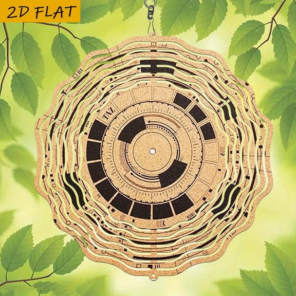 HELLOYOUNG Flat Spinner 10 Inch Intricate Geometric Circular Design Wind Spinner for Outdoor Patio Garden, 360 Swivel Hook Color Atmosphere Pendant