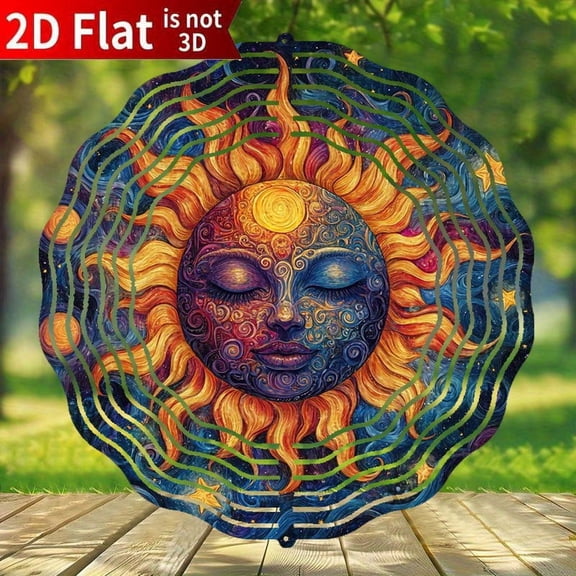 HELLOYOUNG Flat Sun Metal Wind Spinner, Kinetic Energy Outdoor Wind Chimes for Garden Decor, Unique Sunflower Design Stainless Steel Yard Art for Patio, Thanksgiving Christmas Gift