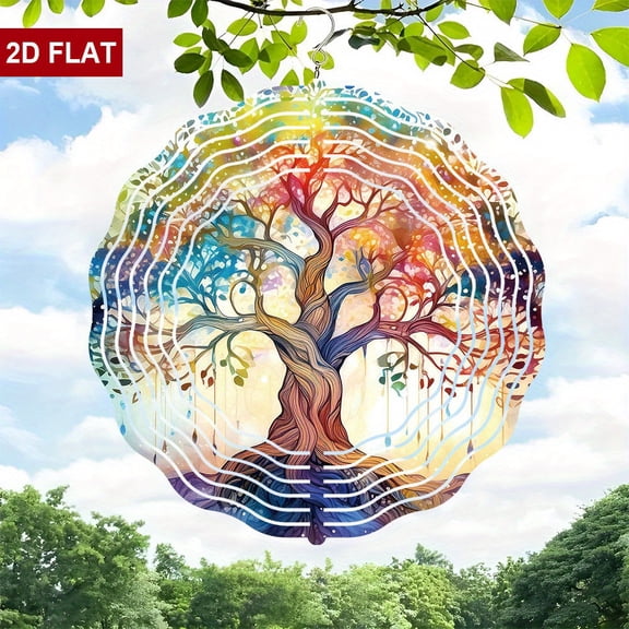 HELLOYOUNG Flat Tree of Life Metal Wind Spinner 10 Inch Spiritual Royalty Outdoor Indoor Hanging Decor No Batteries Needed Vibrant Garden Gift for Mom Grandma Wife