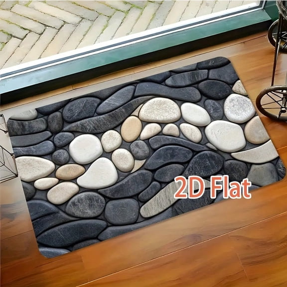 HELLOYOUNG Flat Ultra-Absorbent Diatomaceous Earth Bath Rug, Abstract Pebble Texture Non-Slip Quick-Dry Mat for Bathroom Kitchen Living Room Cafe Garden Outdoor, Personal Care Essential