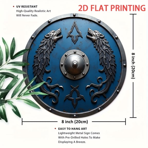 HELLOYOUNG Flattened 2D Viking Shield Wall Decor - Heavy Duty Iron Norse Warrior Decor for Medieval Cafe & Bohemian Home Decor