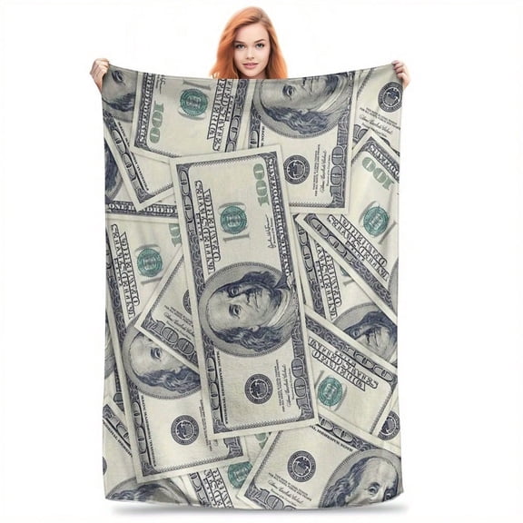HELLOYOUNG Fleece Blanket Soft Cozy Warm Dollar Bill Print Money Design All Season Throw for Bed Sofa Camping Travel, Machine Washable Polyester Plush Gift