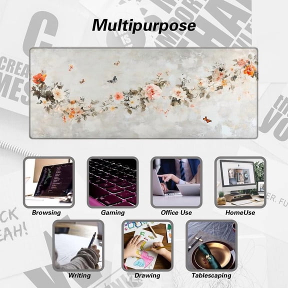 HELLOYOUNG Floral Butterfly Gaming Mouse Pad, Non-Slip Rectangular Keyboard Mat for Home Office Game Room Desk Waterproof Smooth Cloth Surface Halloween Christmas New Year Gift