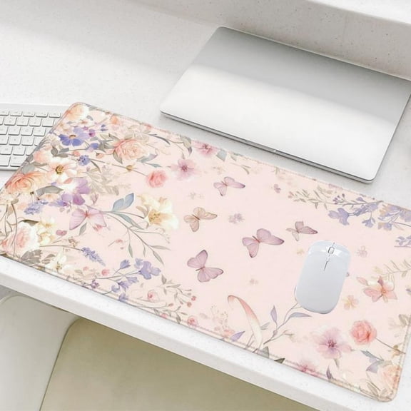 HELLOYOUNG Floral Butterfly Gaming Mouse Pad, Non-Slip Rubber Base Stitched Edge Desk Mat for Office & PC Gaming