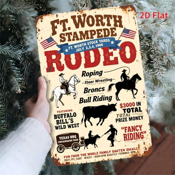 HELLOYOUNG Fort Worth Rodeo Cowboy Metal Wall Decor 2D Flat Iron Buffalo Bull Riding Steer Wrestling Sign Heavy Duty Rustic Western Vinyl Art