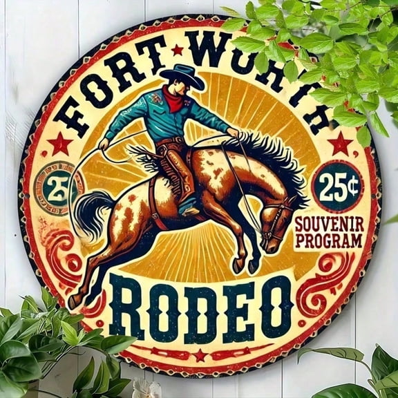HELLOYOUNG Fort Worth Rodeo Vintage Tin Metal Sign 8x8 Inch Retro Cowboy Aluminum Poster Wall Art Man Cave Decor George Keele