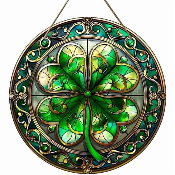 HELLOYOUNG Four Leaf Clover Wall Art Sign, Clover Stained Glass Suncatchers, 8x8 Inch, St. Patrick'S Day Decor for Home, Bar, Kitchen, Cafe, Office, Party Decoration, Holiday Gift
