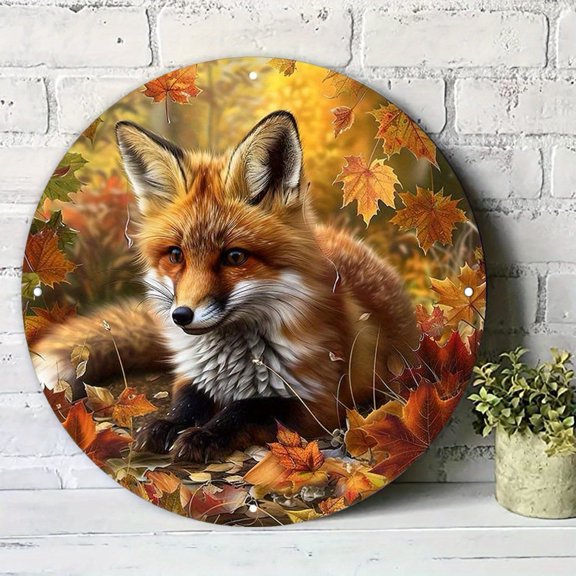 HELLOYOUNG Fox Autumn Animal Metal Sign Rustic Wall Art Decor 20x20 Cm Indoor Outdoor Hanging for Home