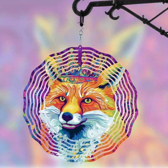 HELLOYOUNG Fox Wind Spinner Metal Wind Chime Garden Decor, Rotating Hook for Patio Yard Outdoor, No Power Needed Kinetic Art