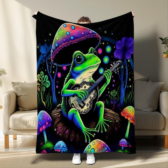 HELLOYOUNG Frog Mushroom Pattern Soft Throw Blanket Warm Cozy Napping Blanket for Couch Bed Travel Camping Soft and Skin-friendly Convenient Blanket