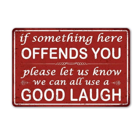 HELLOYOUNG Funny Bar Sign Man Cave Vintage Metal Sign If Something Here Offends You Sign For Garage Home Bar Wall Decor 8X12 Inch