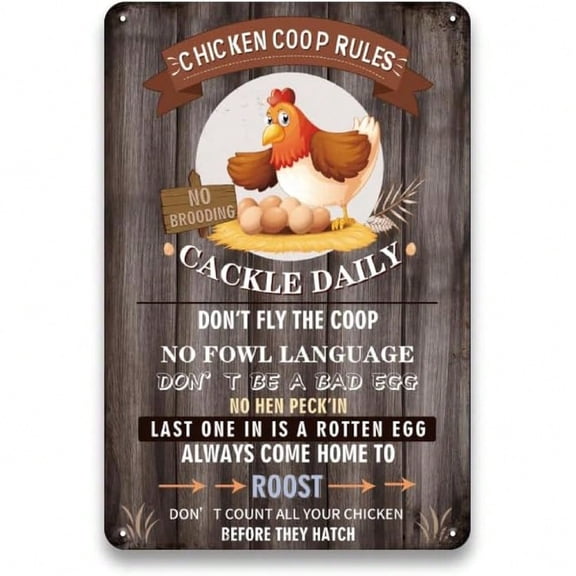 HELLOYOUNG Funny Chicken Rules Sign Rustic Vintage Metal Tin Wall Art Farmhouse Decor Gift for Chicken Keepers Poultry Lovers