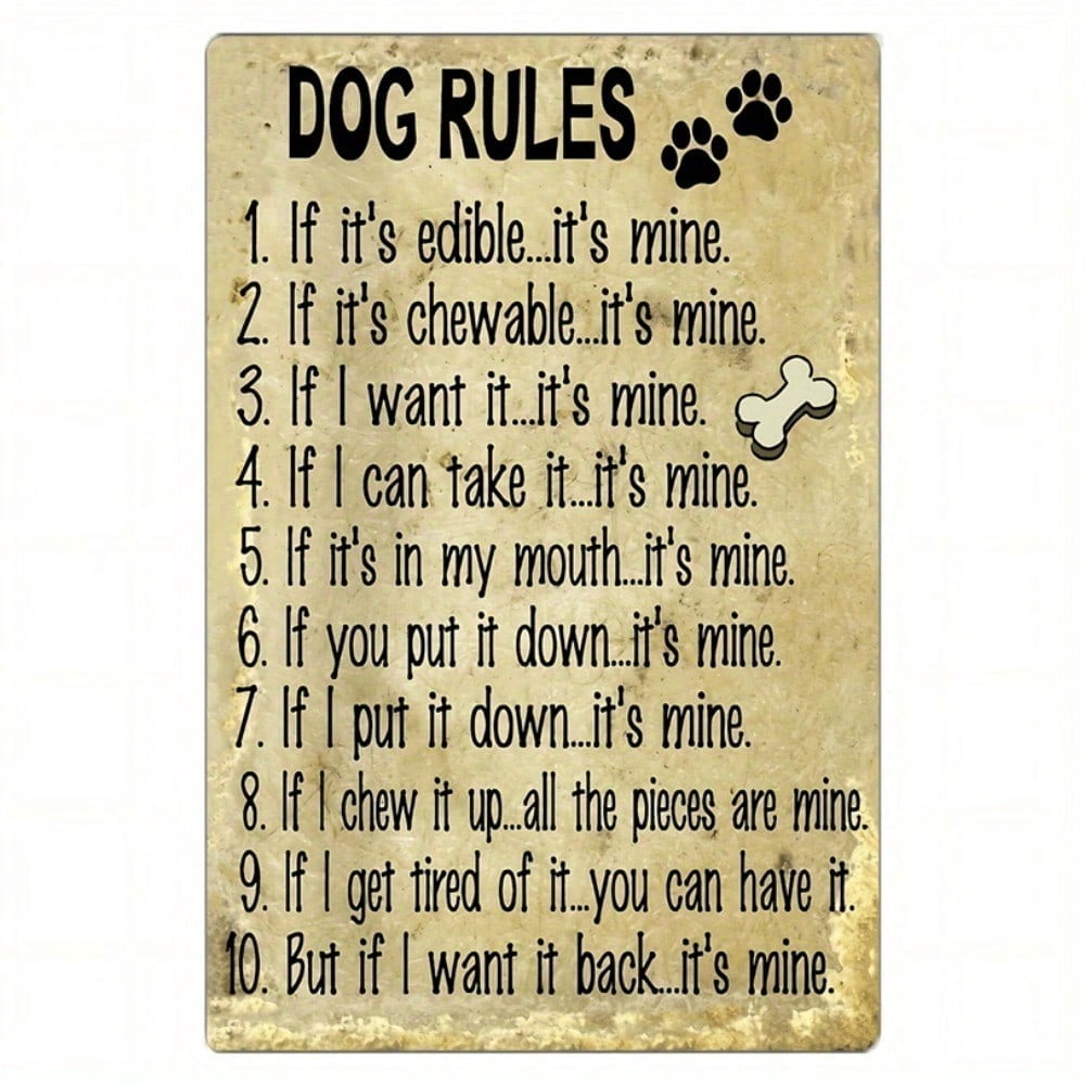 HELLOYOUNG Funny Dog Rules Metal Sign Wall Art，2D Flat Frameless Pet ...