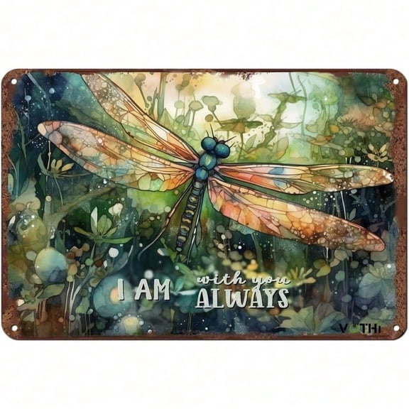 HELLOYOUNG Funny Dragonfly Metal Sign Wall Decor, Rustic Vintage Butterfly Insect Art For Home Garden, Always With You Keepsake Gift Aluminum Signs Decorative Plaques