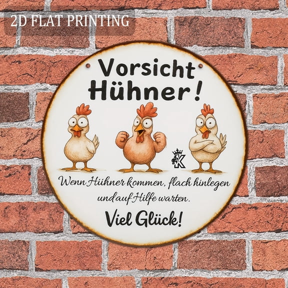 HELLOYOUNG Funny Farm Metal Sign Achtung Huhn German Humor Decor, Rustic Kitchen Home Wall Decor, Heavy Duty Aluminum Alloy Indoor Outdoor Hanging Plaque for Garden Bar