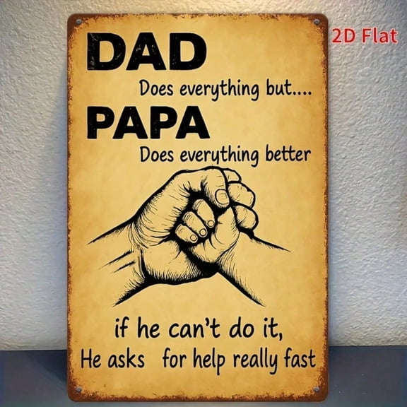 HELLOYOUNG Funny Fathers Day Gift Metal Wall Sign 20x30cm, 2D Flat Iron Plaque Birthday Retirement Home Bar Decor, Unique Rustic Metal Tin Art Sign