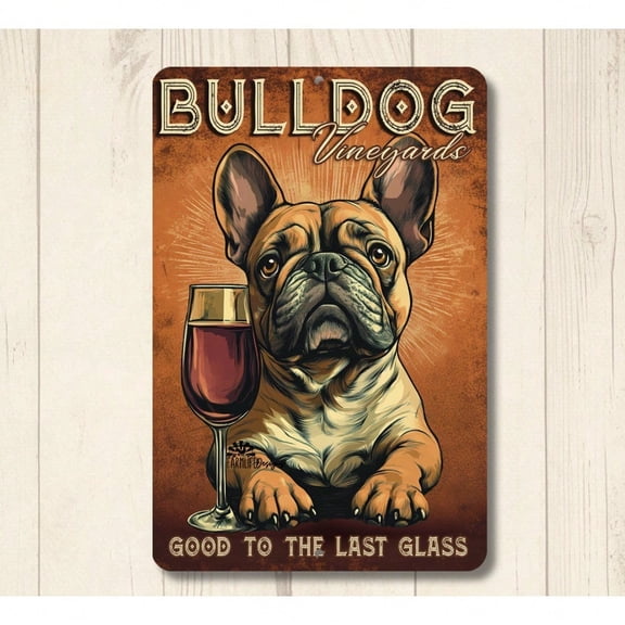 HELLOYOUNG Funny French Bulldog Metal Wall Art, Vintage Wine Bar Sign for Man Cave Garage Pub, Retro Bulldog Tin Decor Home