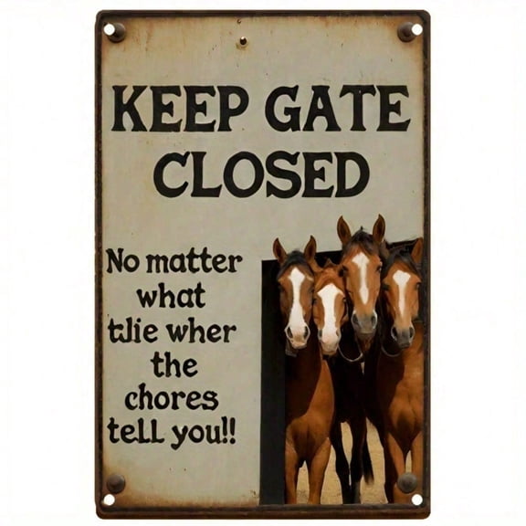 HELLOYOUNG Funny Horse Warning Sign Rustic Metal Wall Art, 12x8 Inch Horse Lover Gift, Farm Decor for Barn Fence Gate, Vintage Farmhouse Tin Sign