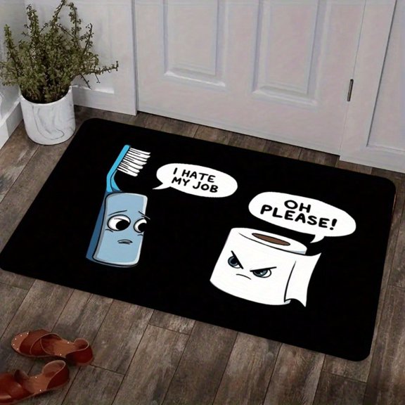 HELLOYOUNG Funny "I Hate My Job" Bathroom Mat, Oh Please Toothbrush & Tissue Box Design Diatom Mud Absorbent Mat, Machine-Washable Anti-Slip Rug for Shower Bathtub Toilet Sink Floor