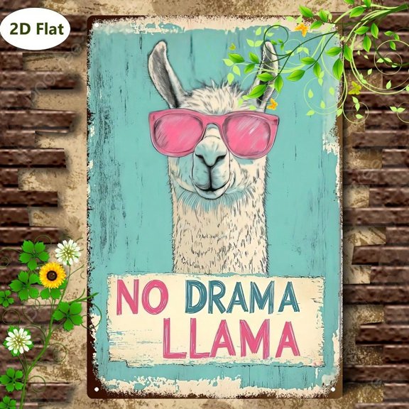 HELLOYOUNG Funny Llama with Glasses Metal Sign 8x12 Inch, Vintage Wall Art Decor for Home Office Bar, Rustic Easter Plaque Novelty Gift