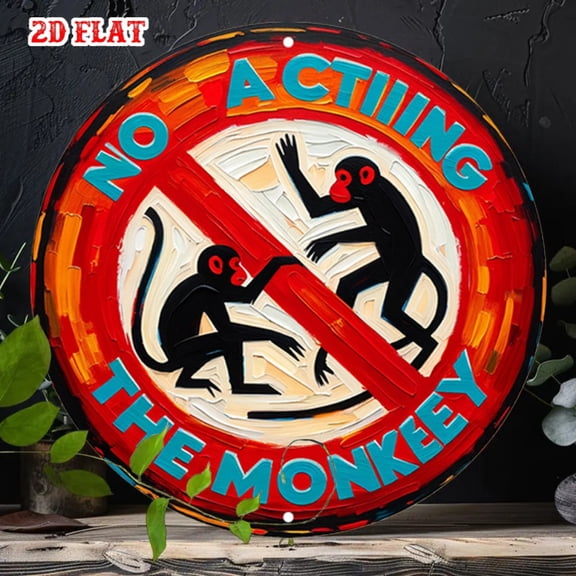 HELLOYOUNG Funny Monkeys Round Metal Tin Sign 7.87in Rustic Wall Art Creative Home Garage Bar Cafe Decor