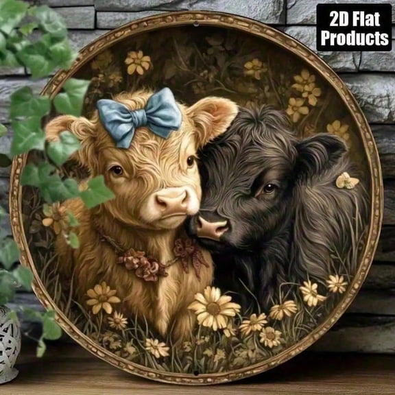 HELLOYOUNG FunnyLoop 3D Cow Metal Sign Rustic Farmhouse Wall Art Decor for Living Room Kitchen