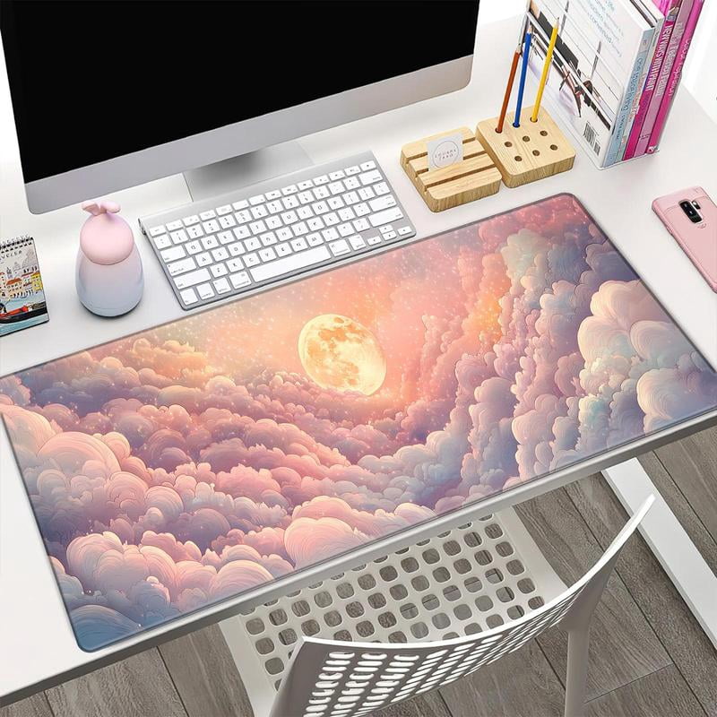 HELLOYOUNG Gaming Mouse Pad, Cloud & Moon Rectangular Mat, Home Office Desk Pad for Keyboard, Halloween Christmas New Year Gift