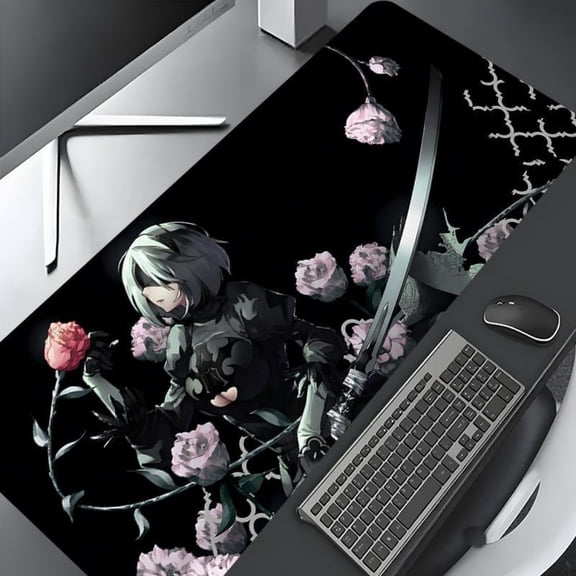 HELLOYOUNG Gaming Mouse Pad Large, Anime Girl Desk Mat with Non-Slip Rubber Base, Stitched Edges, Spill-Proof Surface for Gamer Computer Office Home - Rectangular Keyboard Mousepad