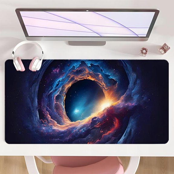 HELLOYOUNG Gaming Mouse Pad with Non-Slip Rubber Base Cosmic Vortex Purple Blue Design Stitched Locked Edge, Durable Desk Mat for Gamers Christmas Gift