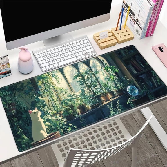 HELLOYOUNG Gaming Mouse Pad, Plant Cat Pattern Rectangular Non-Slip Desk Mat for Home Office Keyboard Waterproof Smooth Cloth Surface  Halloween Christmas New Year Gift