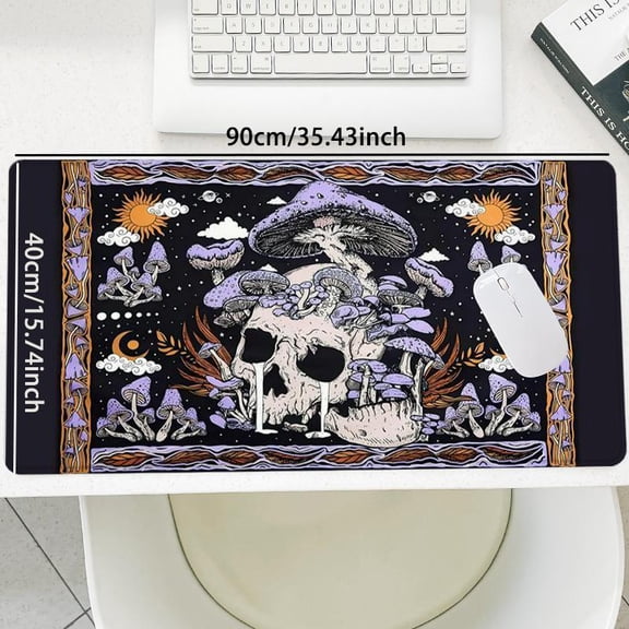 HELLOYOUNG Gaming Mouse Pad, Skeleton Mushroom Pattern Non-Slip Rubber Base, Stitched Edge Rectangular Desk Pad for Office Home PC Gaming Esports Room Setup