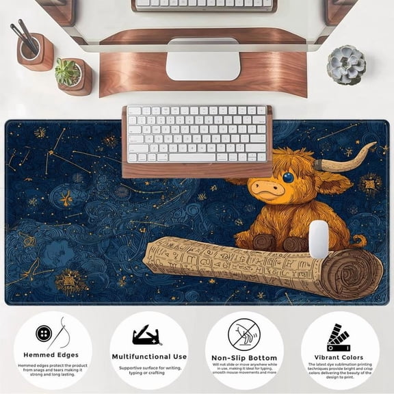 HELLOYOUNG Gaming Mouse Pad, Starry Night Highland Cow Desk Mat, Non-Slip Washable Large Office Pad with Zodiac & Vintage Scroll Art, Unique HELLOYOUNG Gaming Mouse Pad, Fantasy Forest Bookshelf Desk
