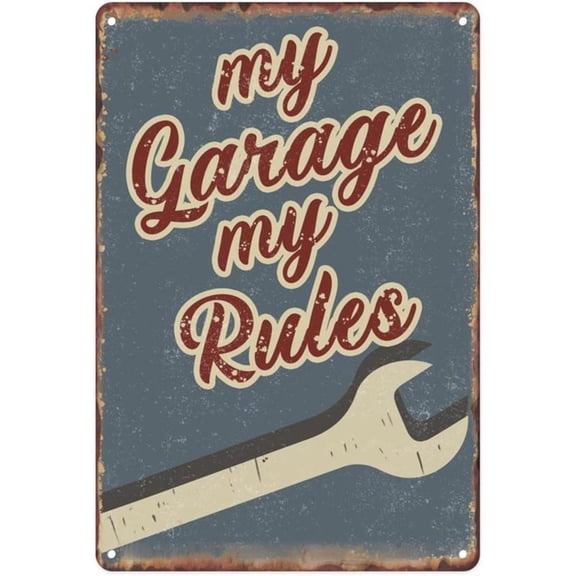 HELLOYOUNG My Garage My Rules Retro Metal Sign Spanner Tool Guys Sign For Home Office Man Cave Tools Room Stockroom Bar Club Wall Decor Hanging Paing 12 X 8 Inch