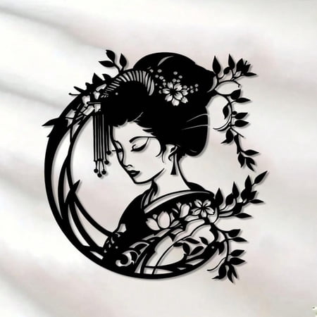 HELLOYOUNG Geisha Metal Wall Sculpture, Japanese Traditional Metal Art Decor for Home Office Farmhouse, Vintage Wall Art Sign for Bedroom Kitchen Living Room Outdoor Porch Deck Gift
