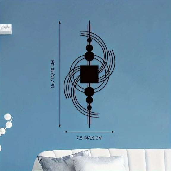 HELLOYOUNG Geometric Metal Wall Art, Circular Square Sculpture for Living Room Abstract Vertical Decor, Halloween Christmas New Year Gift