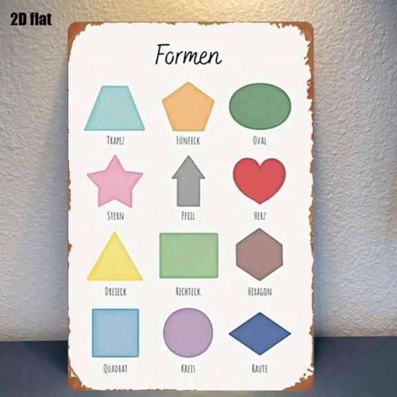 HELLOYOUNG German Language Learning Wall Board, Iron Interlocking Puzzle Panels with Educational Text, Interactive Toy for Kids, Classroom Home Decor, Rustic Vintage Sign, Alphabet Block Style, Study