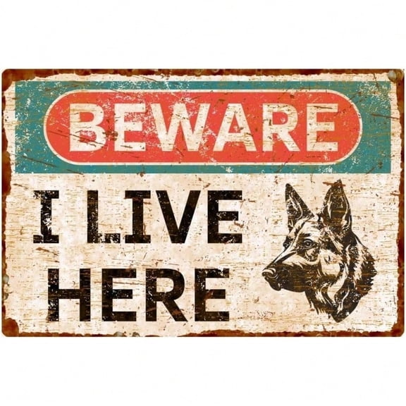 HELLOYOUNG German Shepherd Beware of Dog Vintage Metal Tin Sign Aluminum Wall Decor Plaque Home Safety Warning Outdoor Indoor Yard Gate Fence