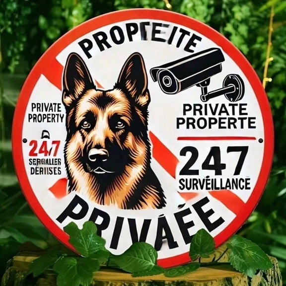 HELLOYOUNG German Shepherd Security Camera Vintage Metal Sign 2D Decorative Wall Art for Home Garage Man Cave 19 Inch Private Property