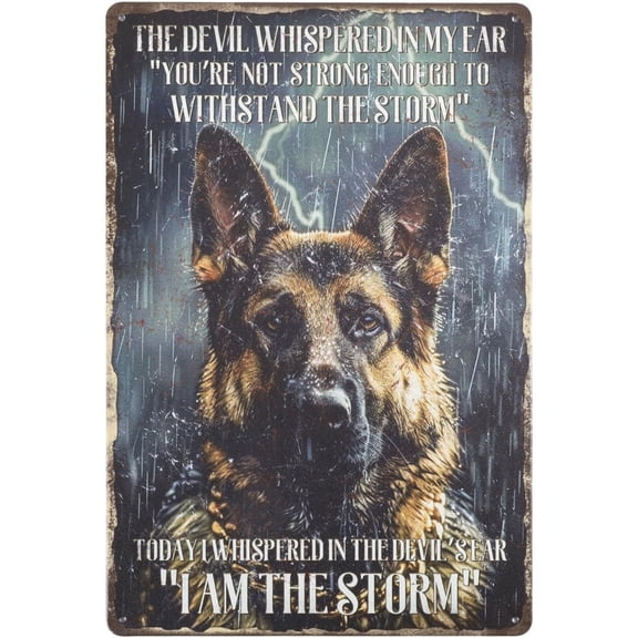 HELLOYOUNG German Shepherd Tin Sign - "Ich Bin Der Sturm" Black Dog Vintage Metal Wall Decor